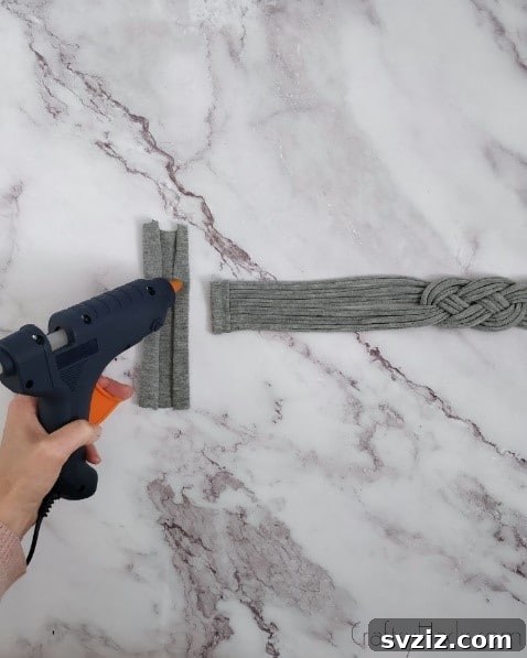 hot glue on fabric square