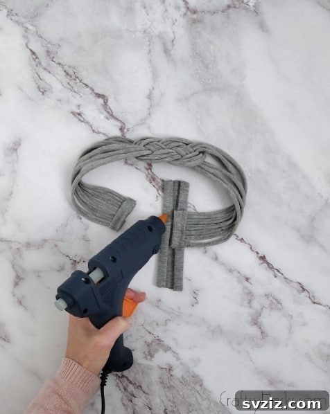 glueing large square to headband