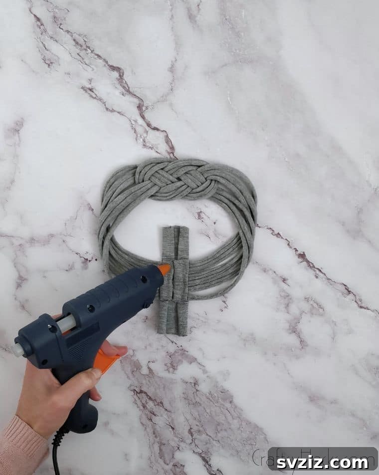 hot glueing headband loop