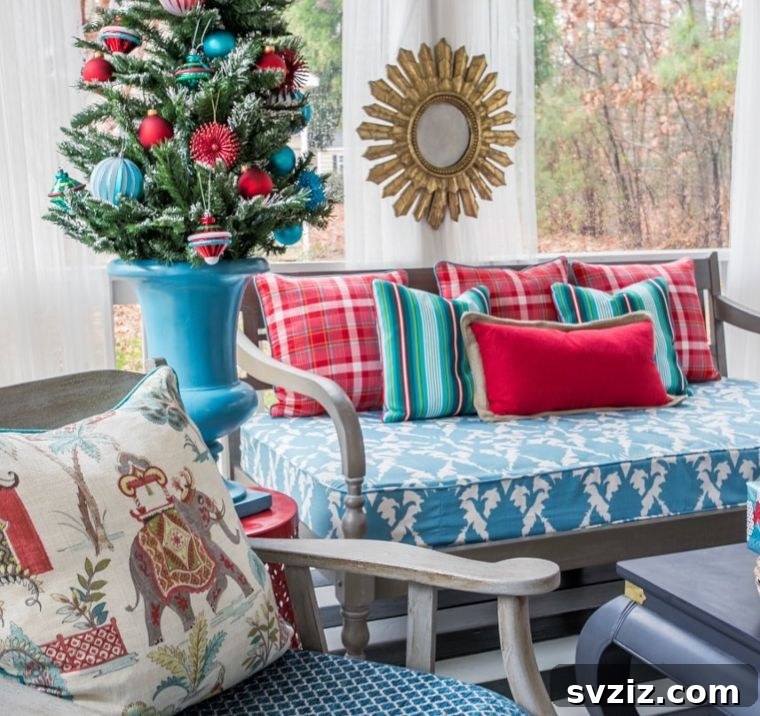 teal and red cosy decor