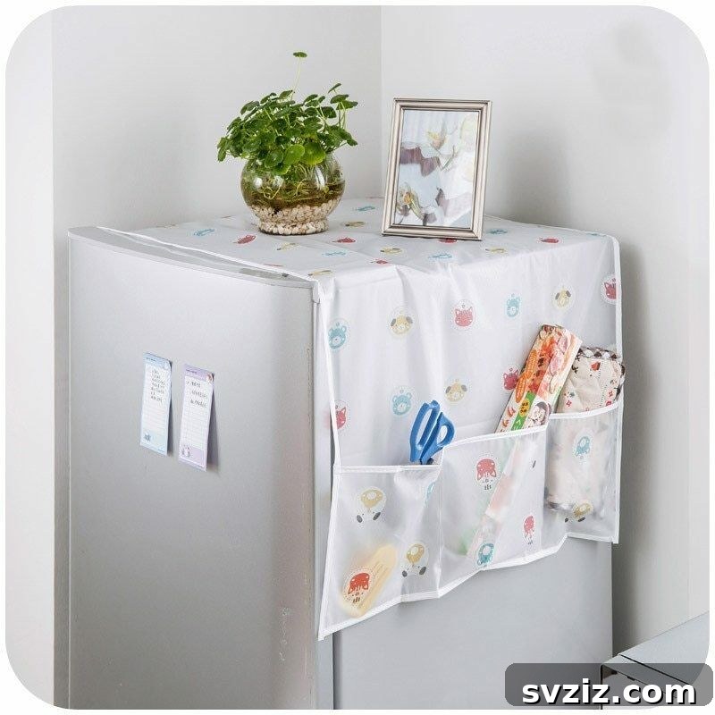 Stitch Away the Clutter: 15 Sewing Projects for Organization 14 Refrigerator Cover with Pockets for Kitchen Organization