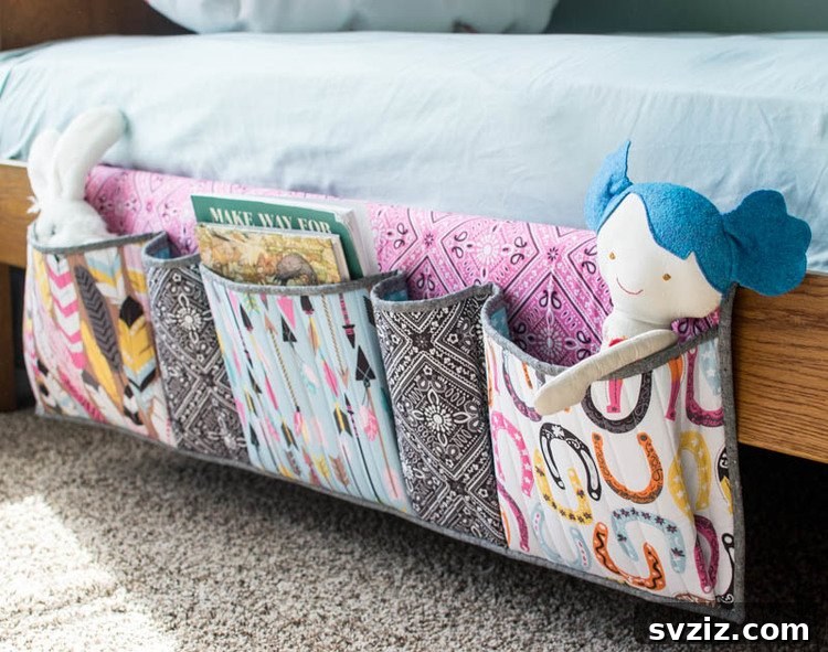 Stitch Away the Clutter: 15 Sewing Projects for Organization 8 Bedside Pockets Organizer for Books