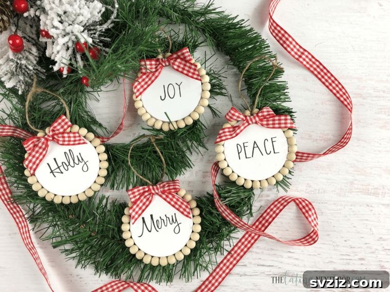 Farmhouse Christmas Tree Wooden Ornaments with beads