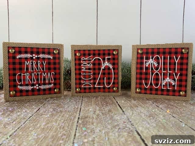 DIY Easy Mini Christmas Signs with buffalo plaid