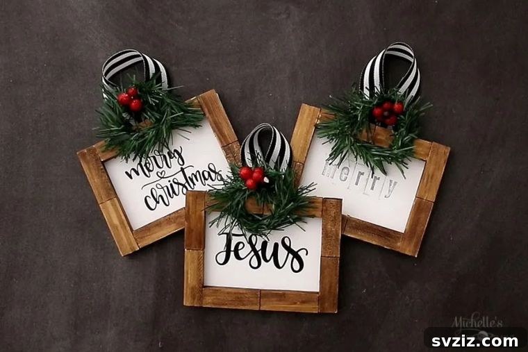 Farmhouse Christmas Sign Ornaments made from Dollar Tree frames