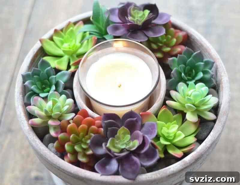 Dollar Tree Magic: DIY Centerpiece Transformations 9 Succulents and Candle Centrepiece