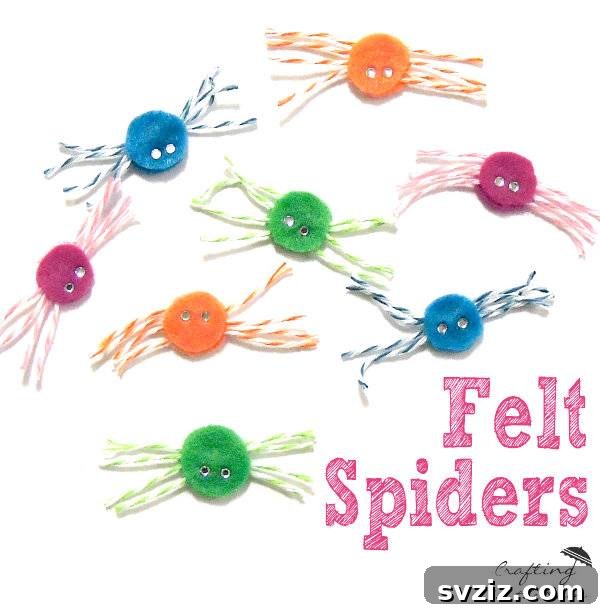 Spin a Web of Wonder: Spider Crafts for Your Little Bug Enthusiast 12 Colorful and adorable felt spiders with sparkly rhinestone eyes, perfect for year-round room decor.