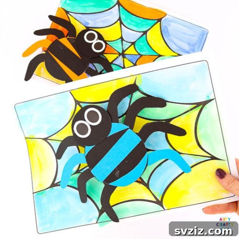Spin a Web of Wonder: Spider Crafts for Your Little Bug Enthusiast 17 A bobble-head paper spider craft with a web background, perfect for educational Halloween activities.
