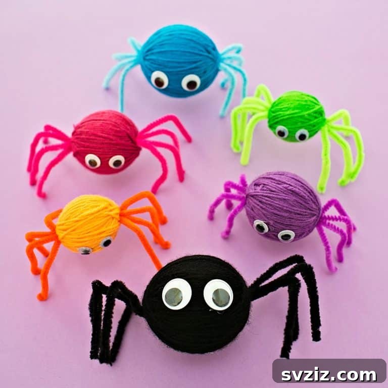 Spin a Web of Wonder: Spider Crafts for Your Little Bug Enthusiast 20 Fluffy, colorful standing spiders made from yarn, perfect for a non-spooky introduction to arachnids.