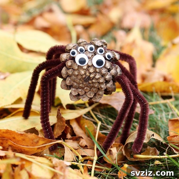 Spin a Web of Wonder: Spider Crafts for Your Little Bug Enthusiast 21 Unpainted pinecone spiders with pipe cleaner legs, offering a rustic and natural aesthetic.
