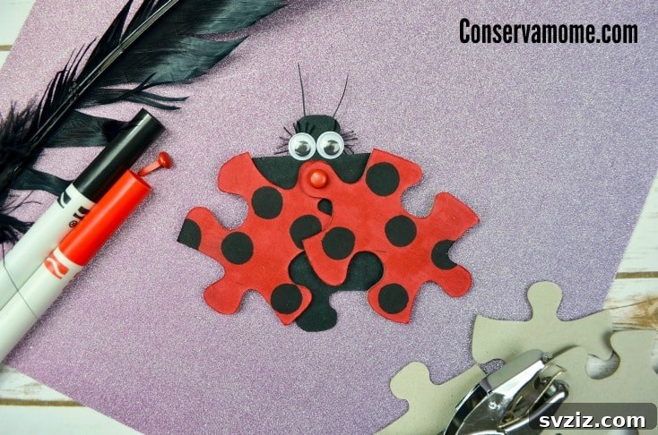 Unique Ladybug Figurine from Puzzle Pieces