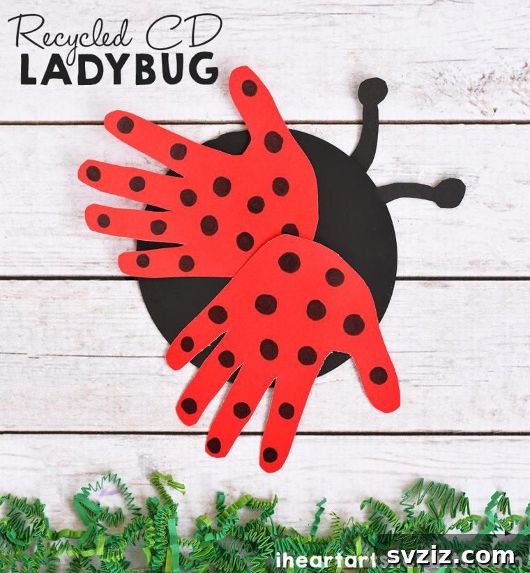 Recycled CD and Handprint Ladybug Art