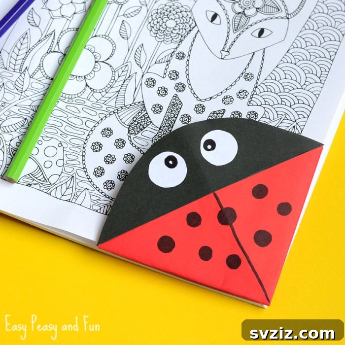 Origami Ladybug Corner Bookmark Craft