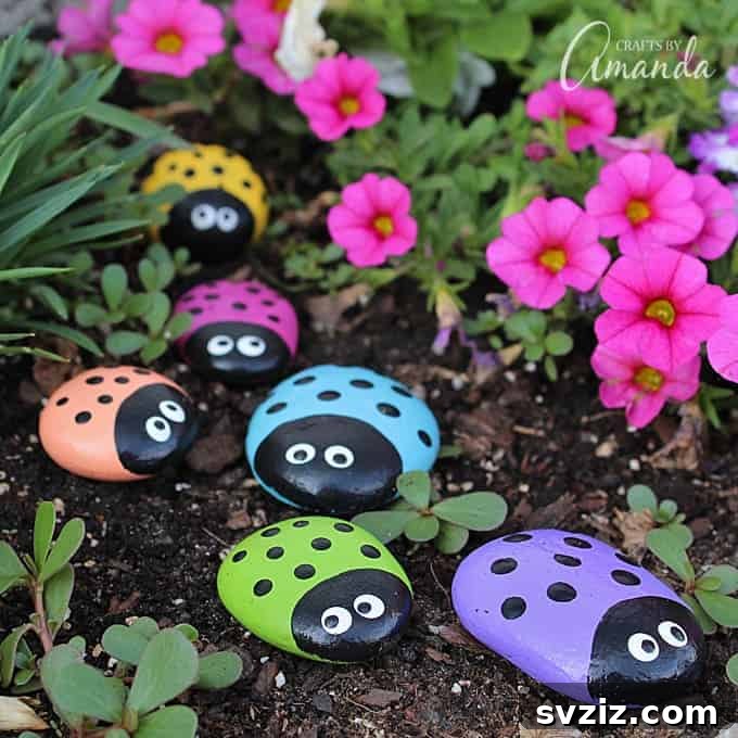 Colorful Ladybug Rocks for Garden Decoration