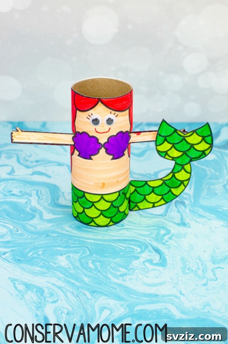 18 Magical Mermaid DIY Projects for Little Ariel Enthusiasts 6 A playful Mermaid Toilet Paper Roll Craft, made from recycled materials, featuring colorful paper and imagination.