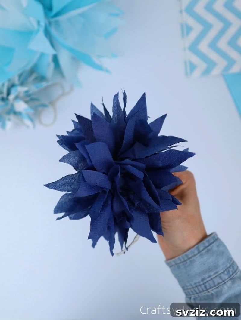 completed tissue paper pom poms