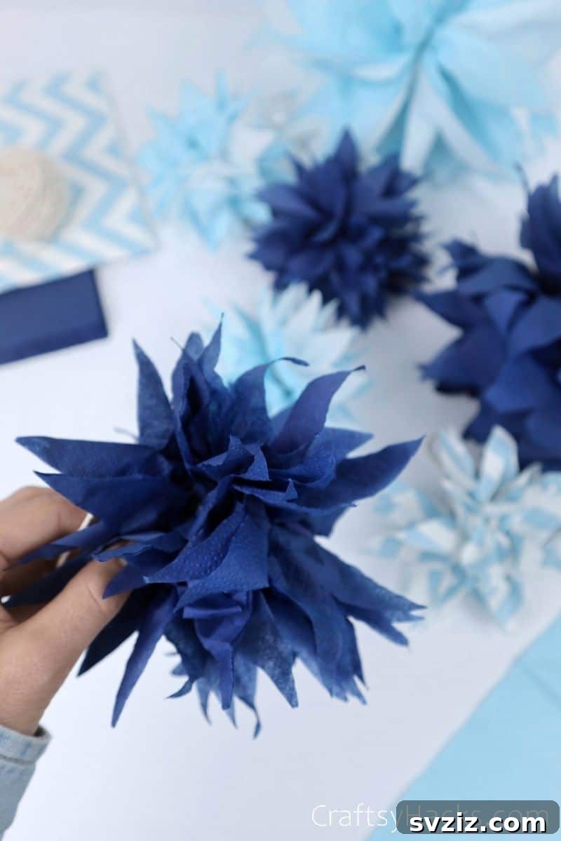 close up of blue pom pom