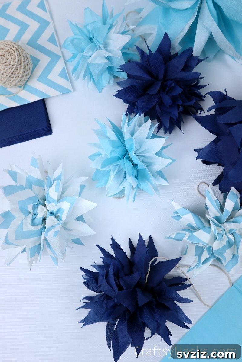 tissue paper pom poms top view