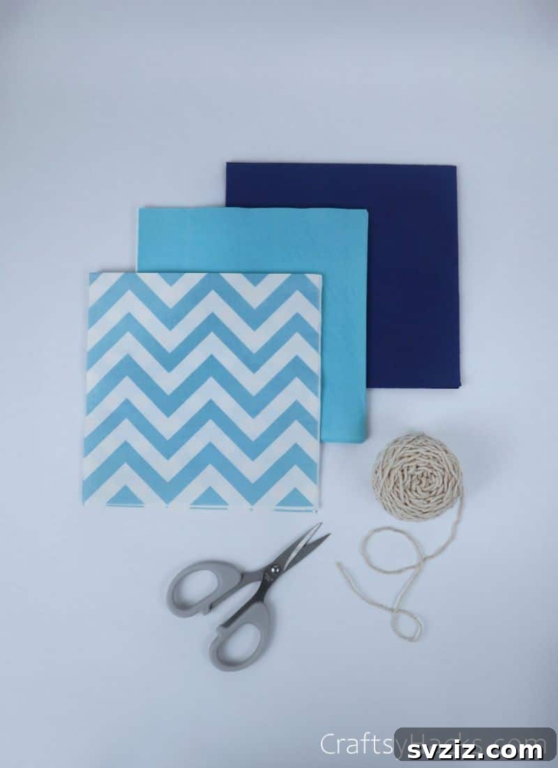 tissue paper, scissors and string
