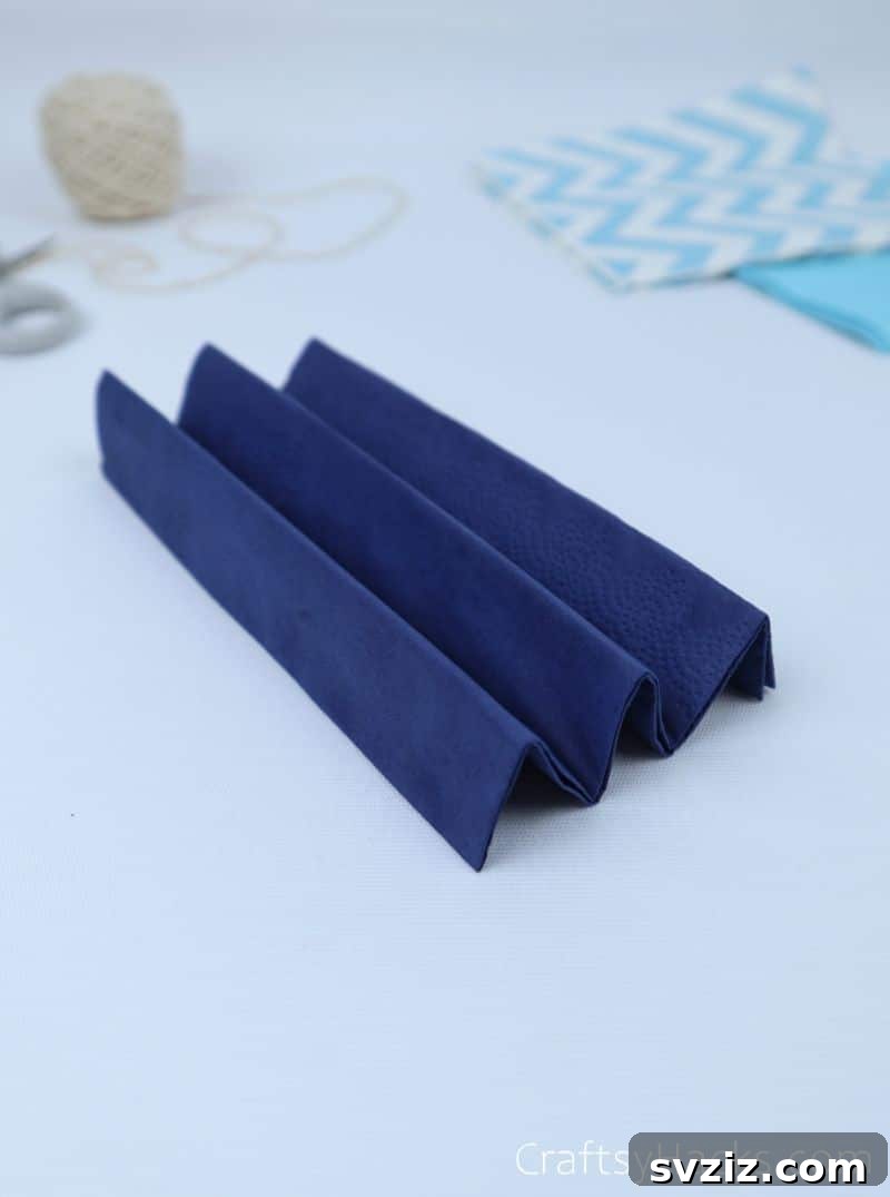 fan-folded blue tissue paper