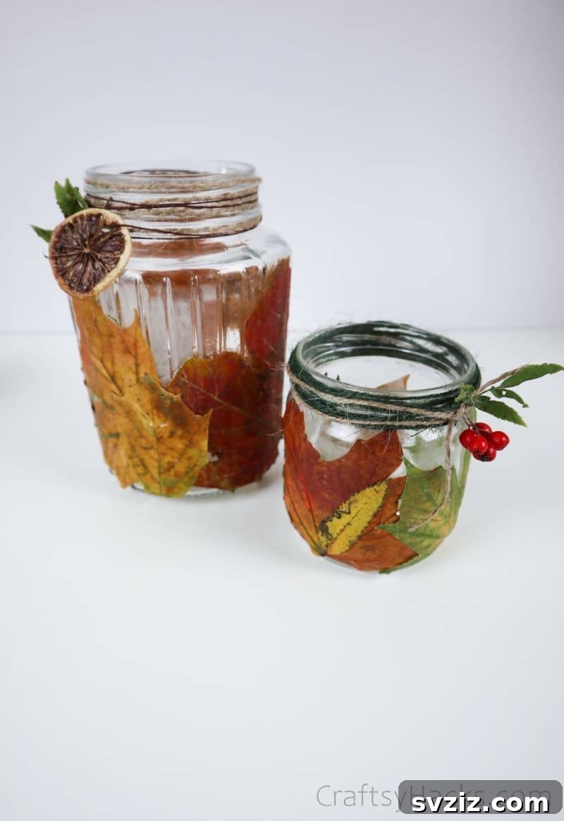 A beautiful arrangement of finished DIY leaf candle holders, showcasing their potential as elegant fall home decor.