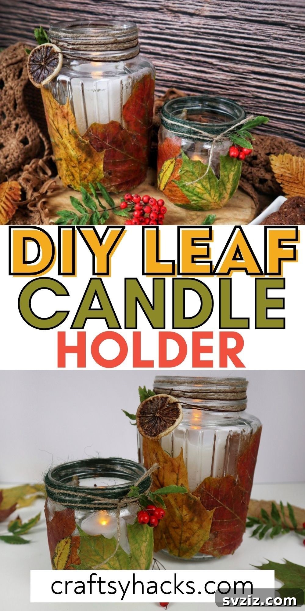 A close-up view of a finished DIY leaf candle holder, lit from within, highlighting the intricate leaf details and warm glow.