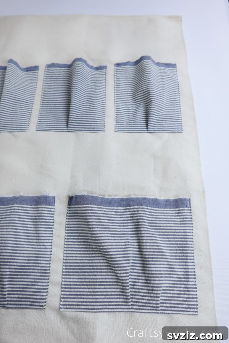 The stitched outside border of the fabric organizer, showing clean lines