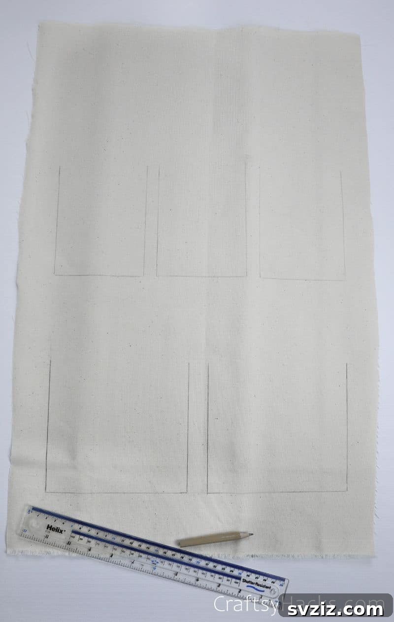 Rectangles drawn on the main fabric to indicate pocket placement