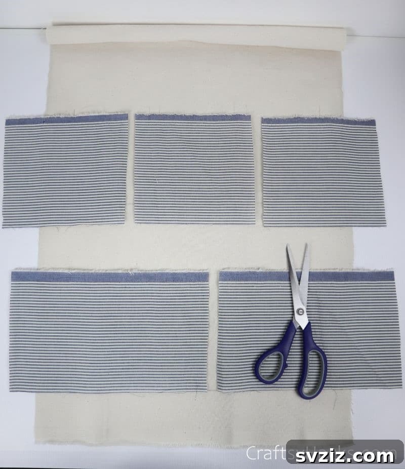 Assortment of cut patterned fabric rectangles for pockets