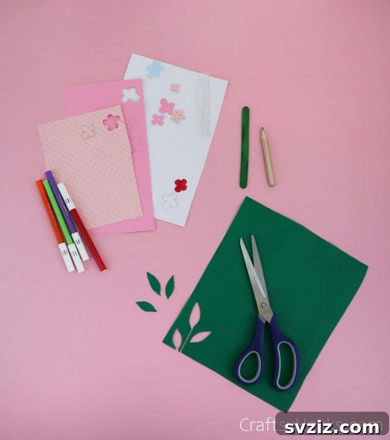 flower craft supplies including paper shapes