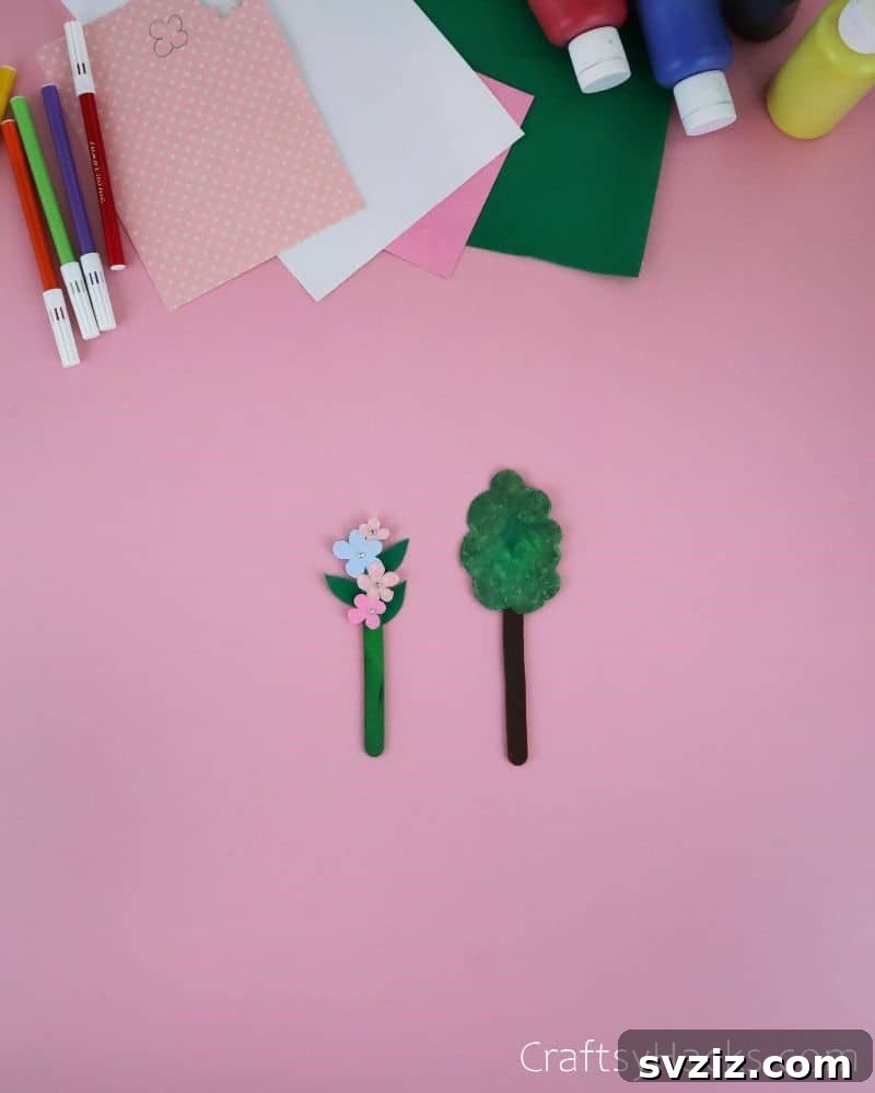 popsicle stick flower and tree craft