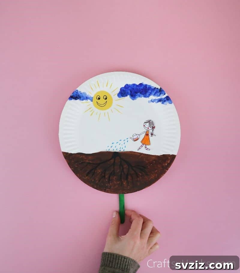 attach popsicle stick to back on plate to allow movement