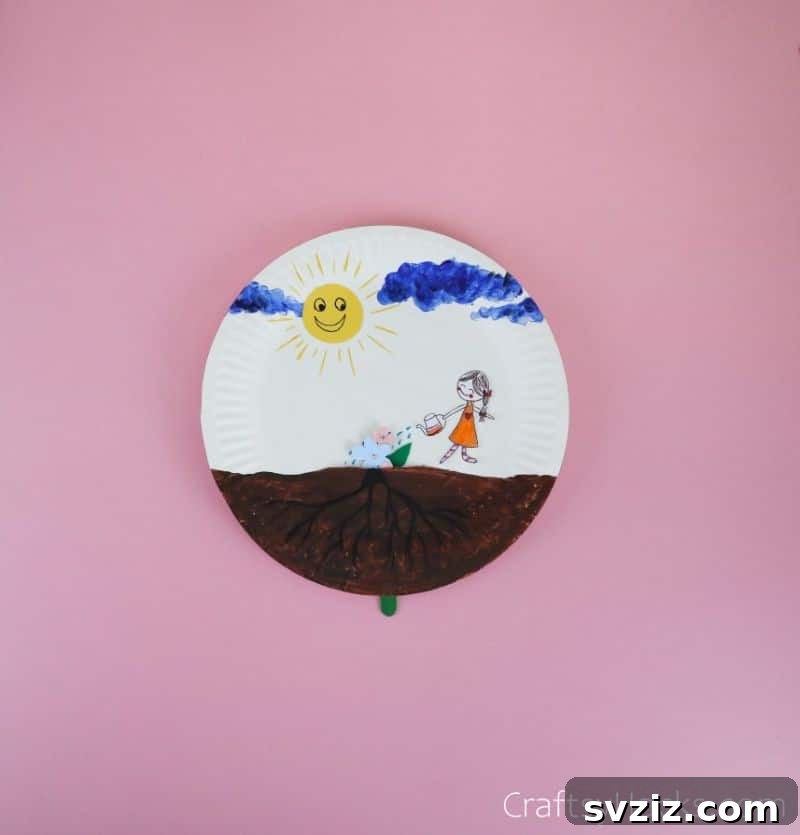 flowers "growing" on paper plate craft