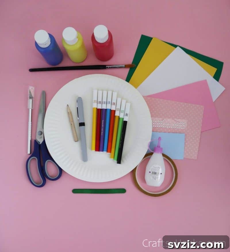 paper plate and crafting supplies for flower craft