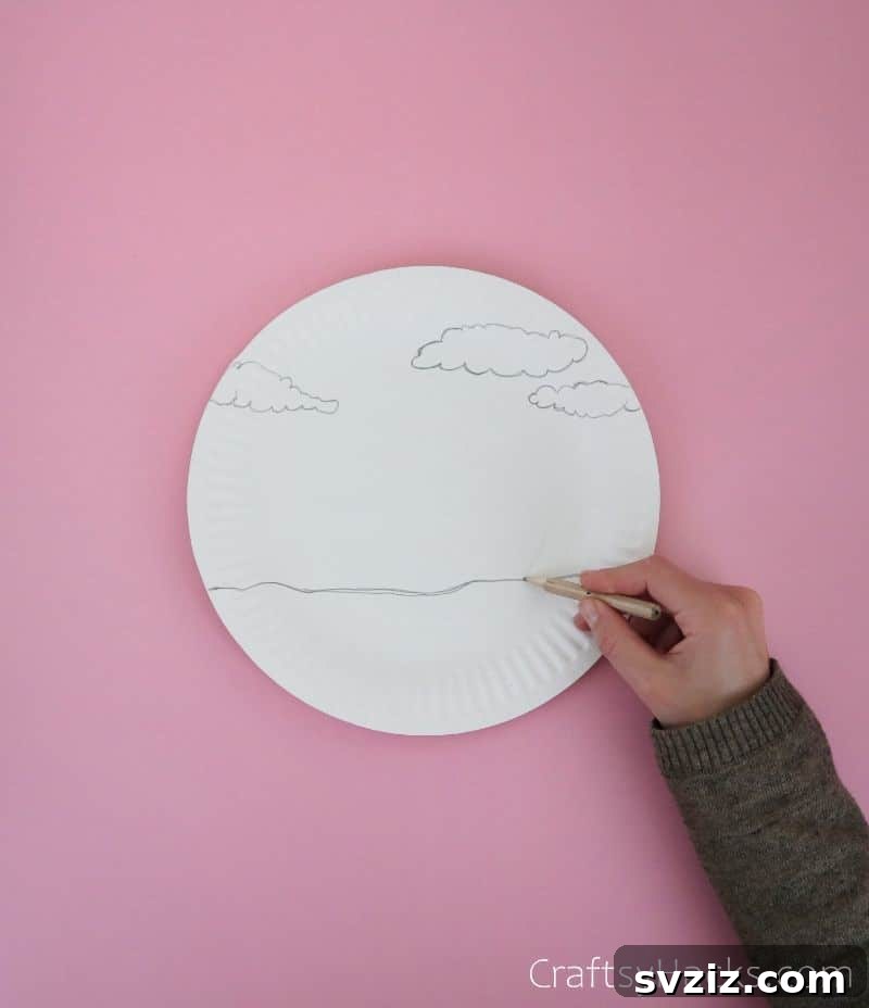 pencil drawing initial lines on paper plate