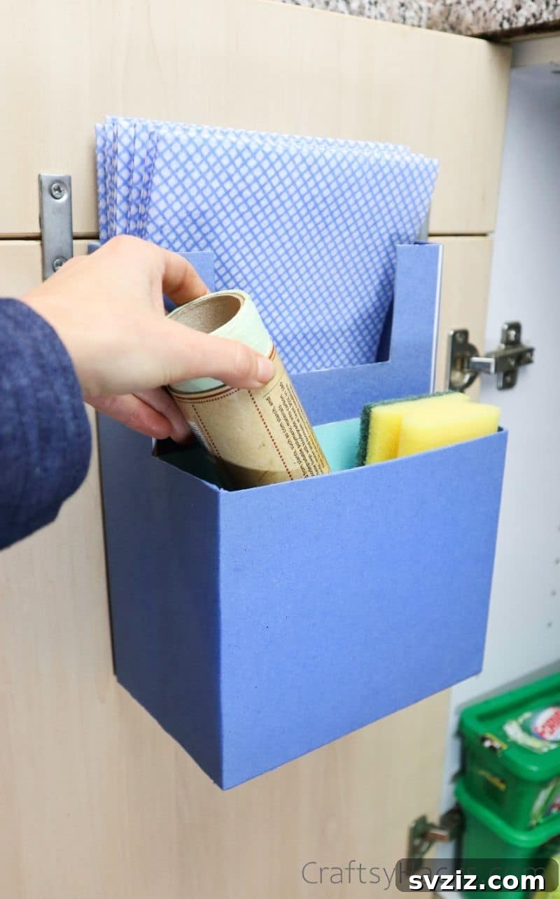 adding cleaning products to organizer