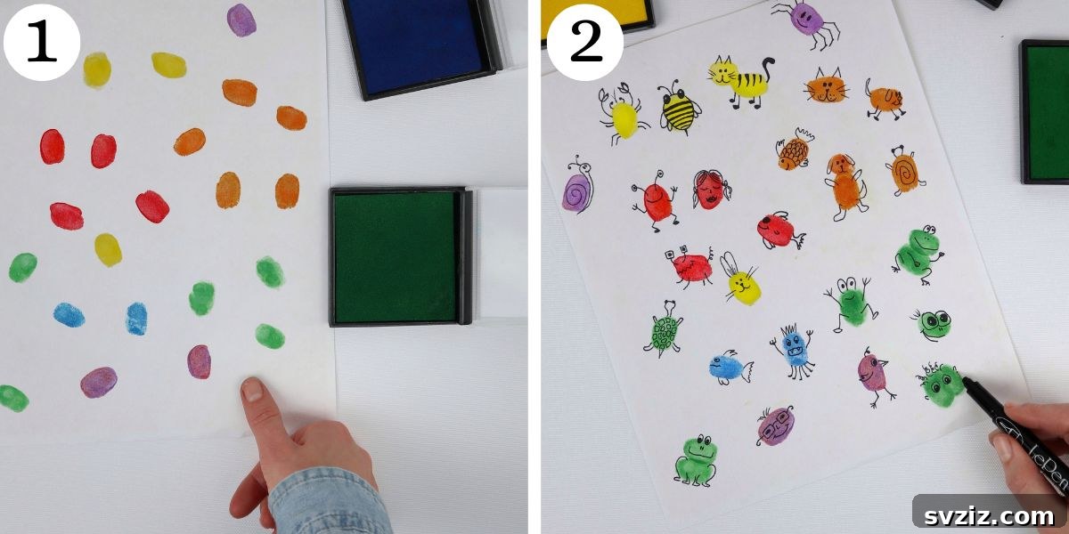 Fingerprint Keepsake Glass Magnets 5 The first two steps of making DIY fingerprint glass magnets, showing children applying fingerprints onto paper with ink pads.