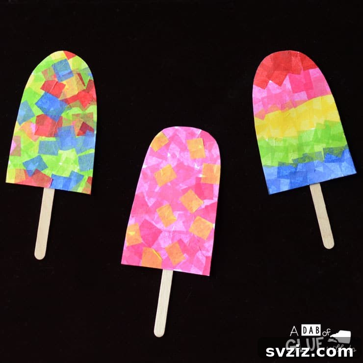Colorful Tissue Paper Popsicles Craft