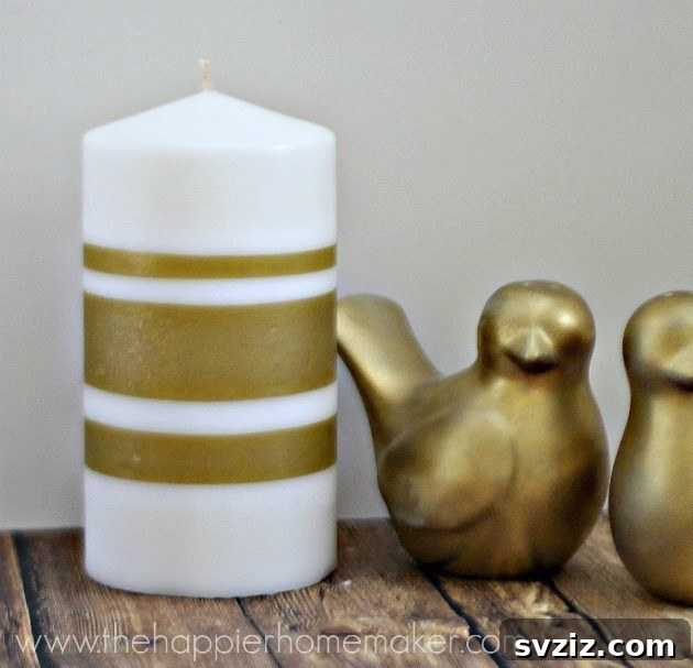 Elegant Striped Pillar Candle with Tissue Paper
