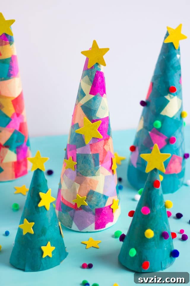 Festive Tissue Paper Christmas Trees Craft