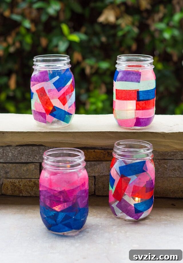 Colorful Tissue Paper Mason Jar Lanterns