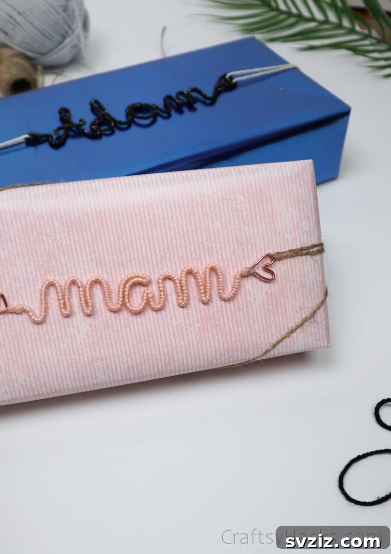 Stunning Wire Ornaments: Handmade Gifts You'll Adore 4 Artfully wrapped gifts with pink and blue personalized wire name ornaments