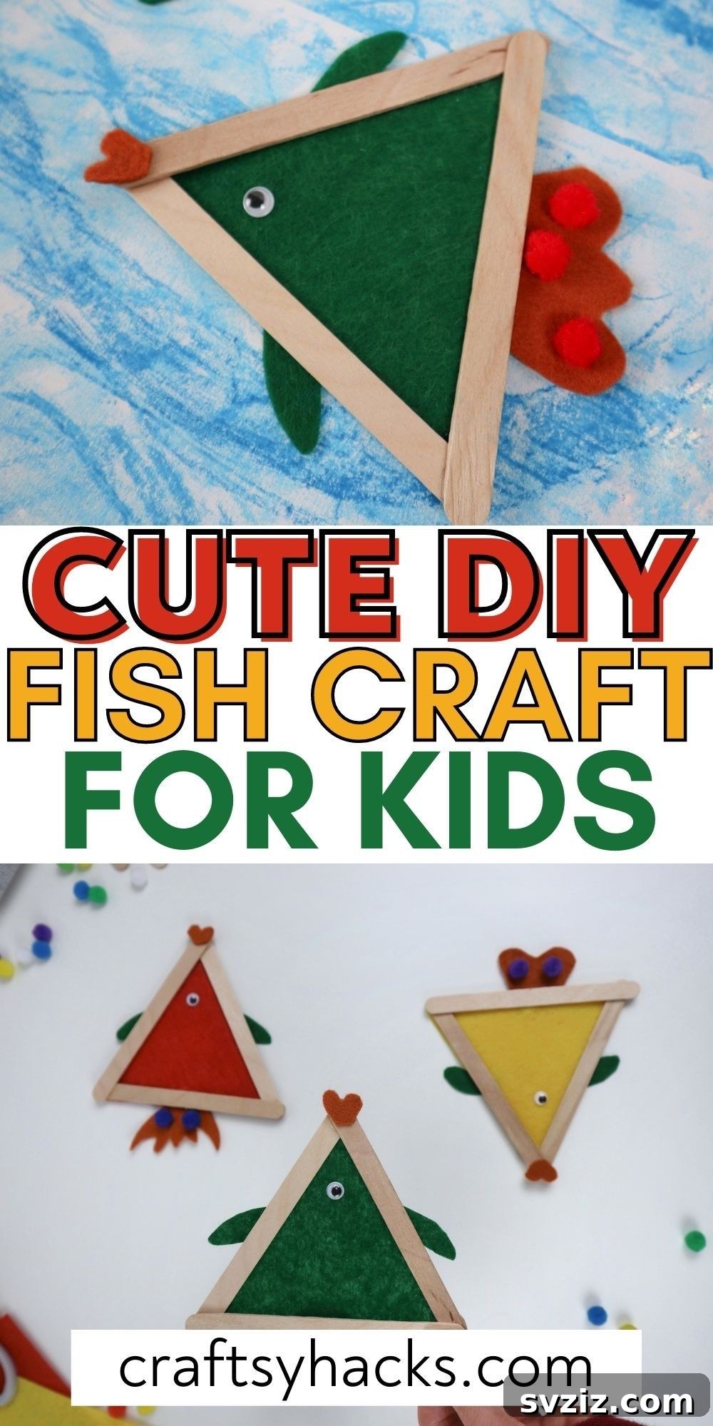 Simple Fish Crafts Kids Love to Make at School 16 A charming DIY fish craft for kids, made with felt and popsicle sticks, displayed against a light background.