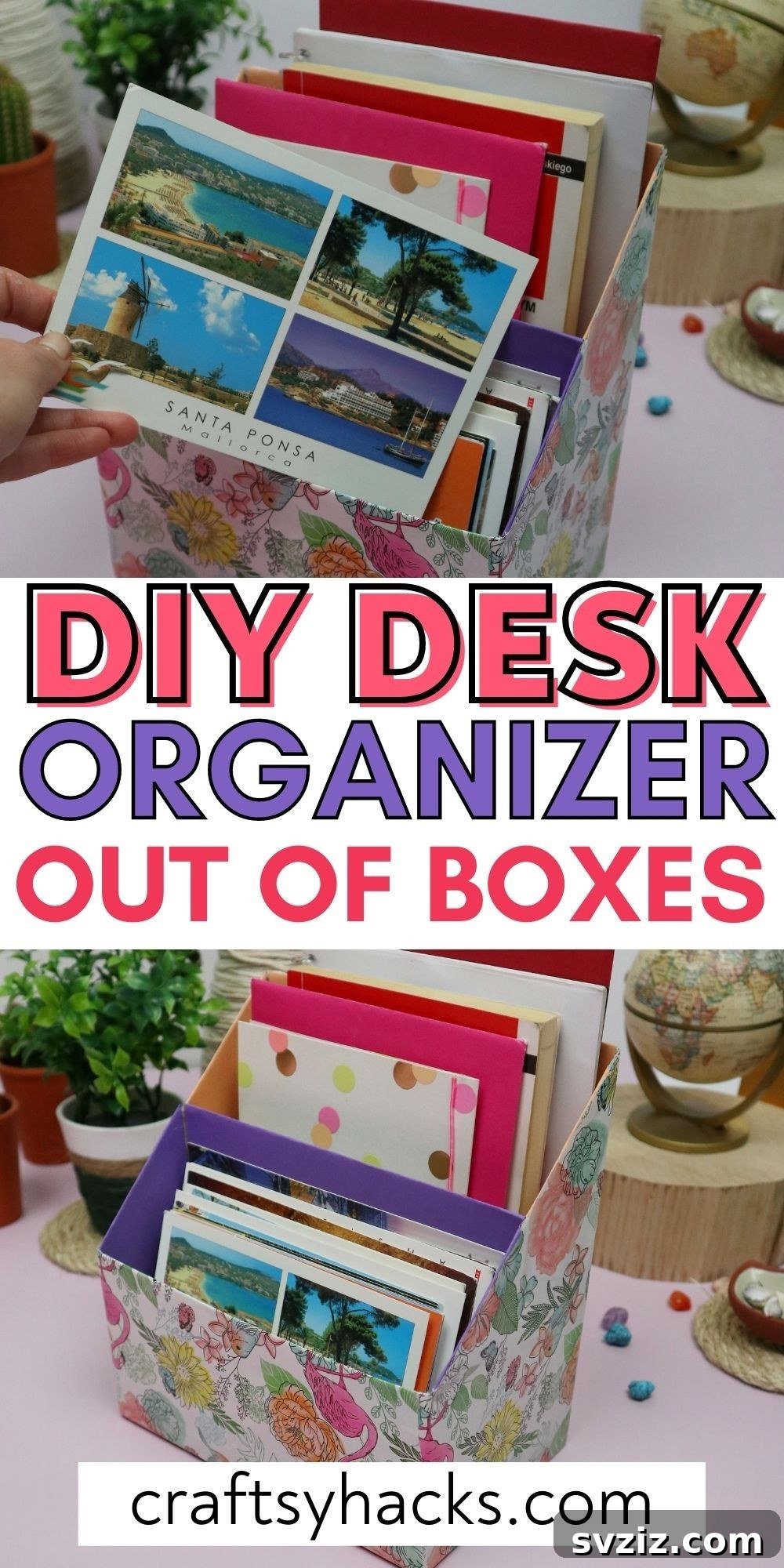 DIY desk organizer crafted from boxes, showcasing efficient office storage solutions