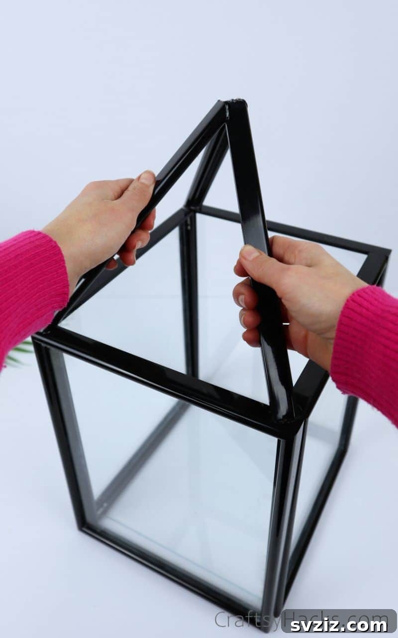 High-End Look Dollar Tree Lantern Craft 18 glueing top of lantern