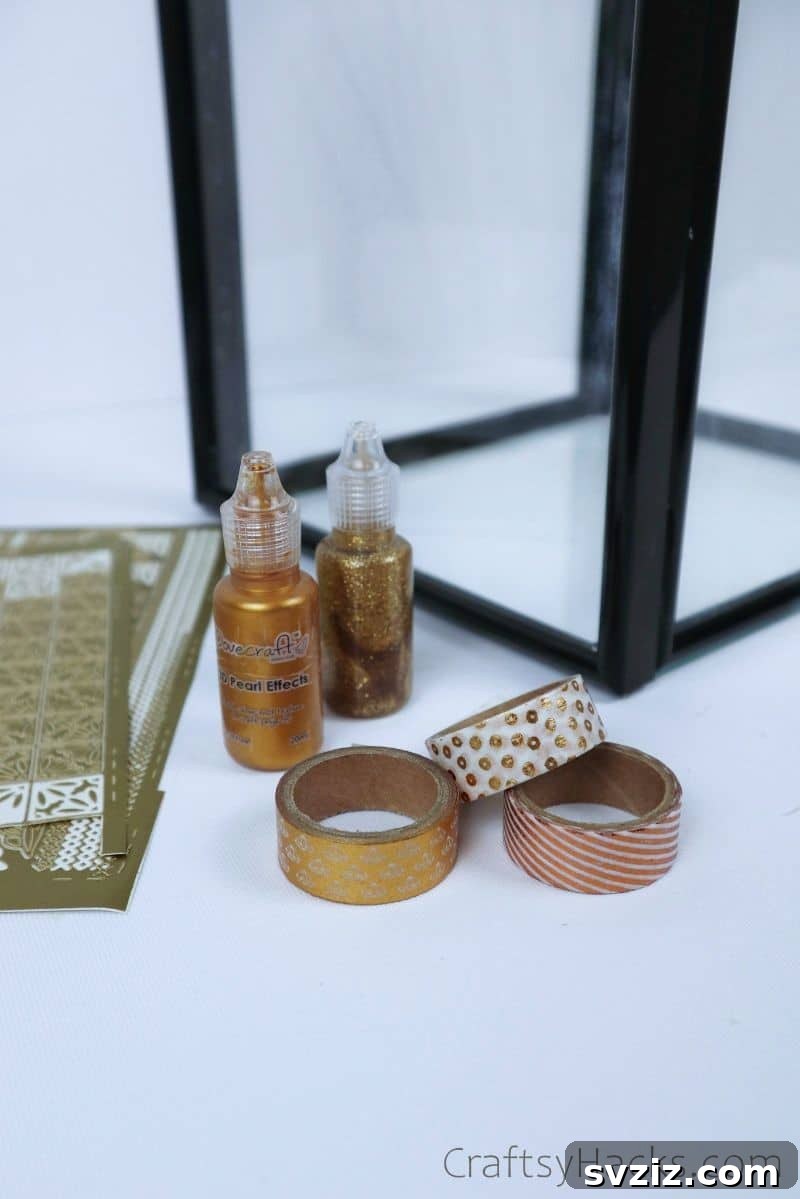 High-End Look Dollar Tree Lantern Craft 21 washi tape and glitter glue bottles
