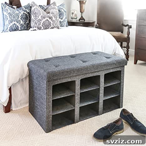 Mastering Micro Spaces: 40 Small Bedroom Organization Secrets 28 End-of-Bed Shoe Storage Ottoman for small bedroom functionality
