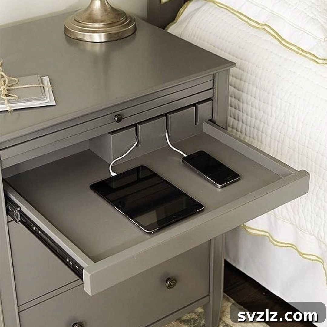Mastering Micro Spaces: 40 Small Bedroom Organization Secrets 32 Pull-Out Bedside Shelf for hidden gadgets