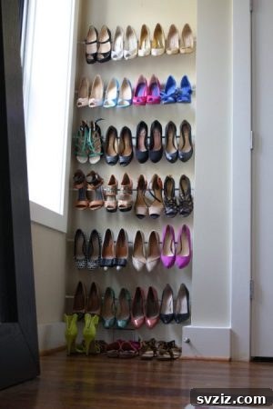 Mastering Micro Spaces: 40 Small Bedroom Organization Secrets 36 Tension Rod Shoe Rack in a small bedroom nook