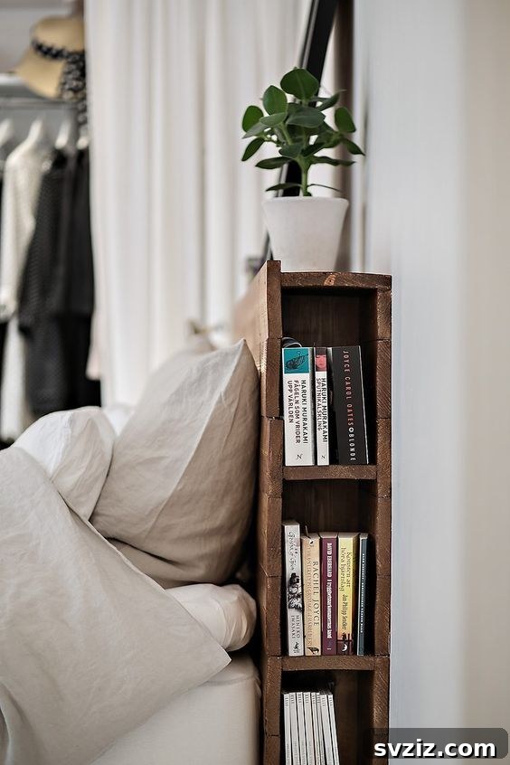 Mastering Micro Spaces: 40 Small Bedroom Organization Secrets 37 Headboard Mini-Bookshelf for convenient bedside storage